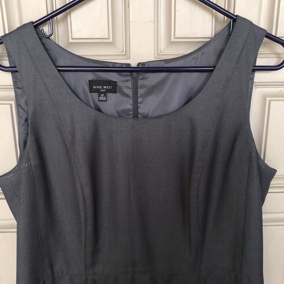 Nine West Suit Dress Sz12 Gray Fitted Kick Pleat Knee Length Sleeveless - Picture 4 of 12